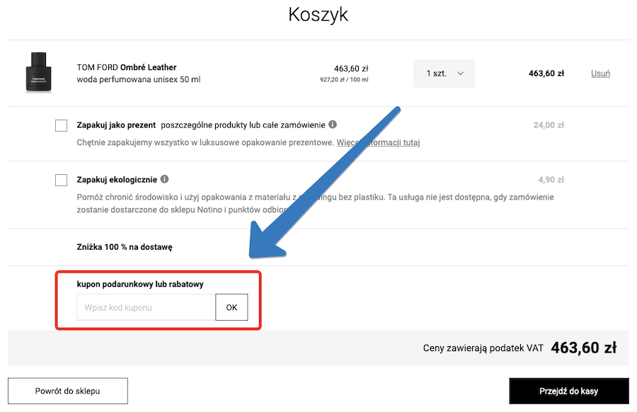 Jak użyć kodu rabatowego w Notino na stronie www?