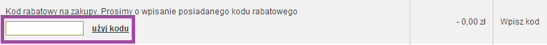 Miejsce do wpisania kodu rabatowego