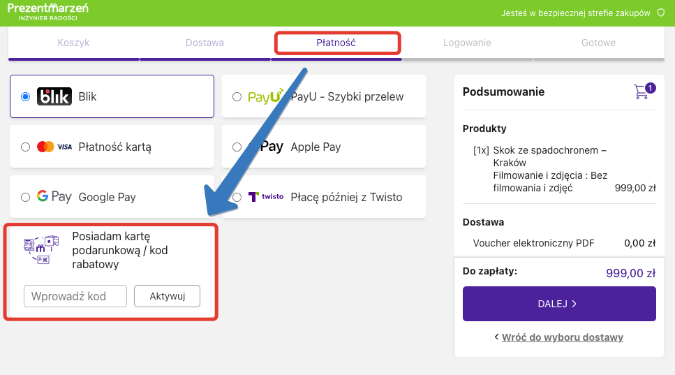 Gdzie wpisuje się kod rabatowy w sklepie Prezent Marzeń?