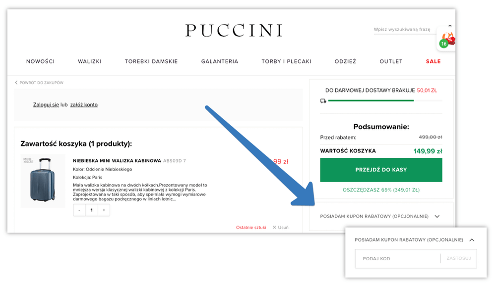 Pole na kod rabatowy w Puccini