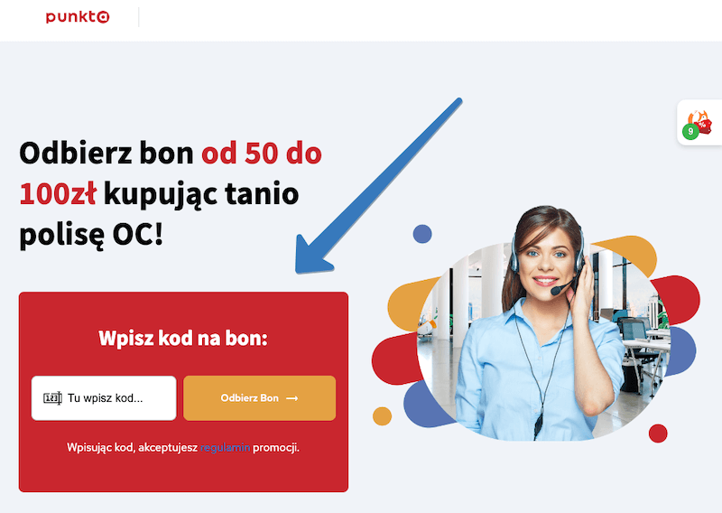 Przykładowy wygląd pola na kod rabatowy w Punkta