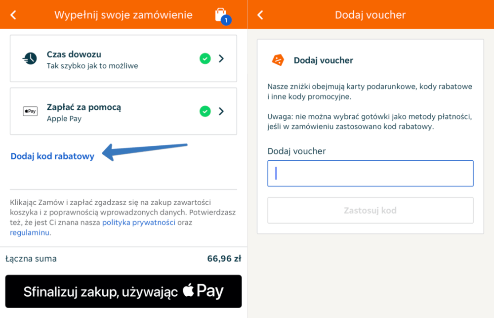 Jak aktywować kod rabatowy Pyszne.pl w aplikacji