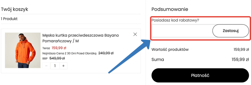 Pole na kod rabatowy w sklepie regatta.pl