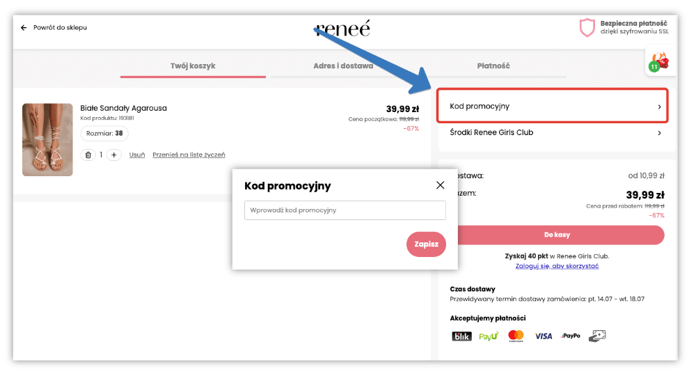 Gdzie wpisać kod rabatowy Renee?