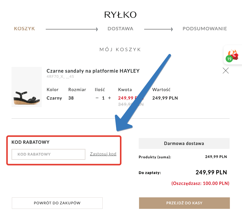 Gdzie jest pole na kod rabatowy Ryłko?