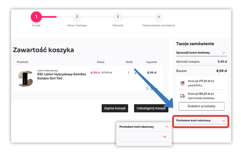 Jak aktywować kod rabatowy w Semilac