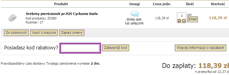 gdzie wpisywać kod rabatowy Sentiell