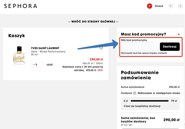 Gdzie wpisujemy kod rabatowy Sephora