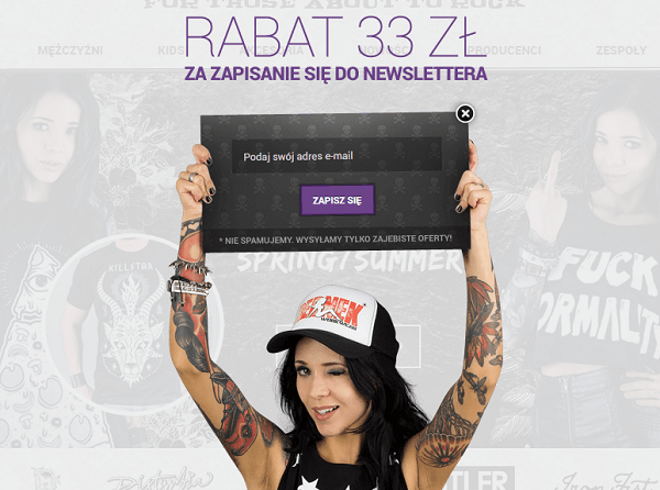 Oferta rabatu 33 zł za zapisanie się do newslettera Sinfashion