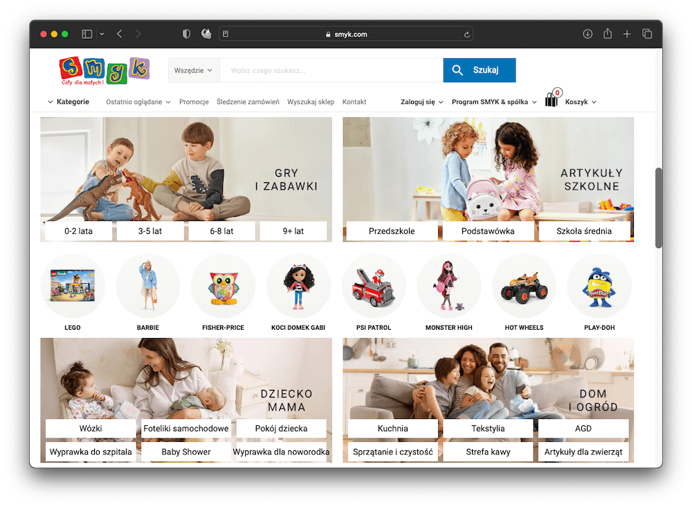 Asortyment sklepu internetowego SMYK