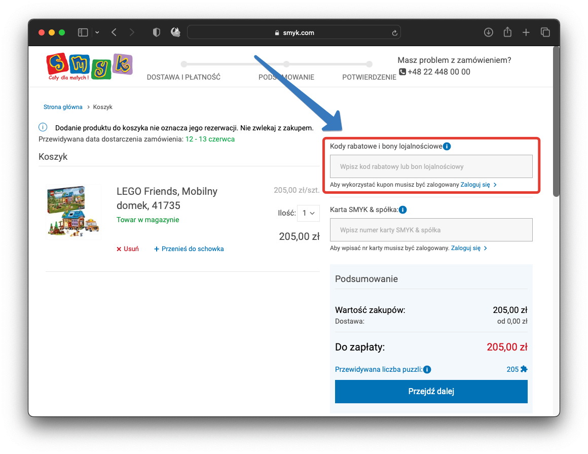 Tu aktywujesz kod rabatowy SMYK