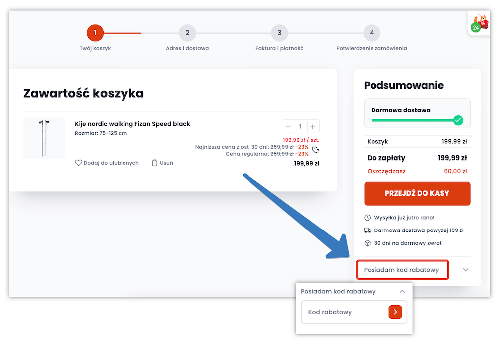 Pole na kod rabatowy Sportano