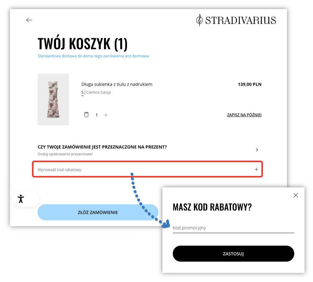 Gdzie wpisać kod rabatowy w Stradivarius