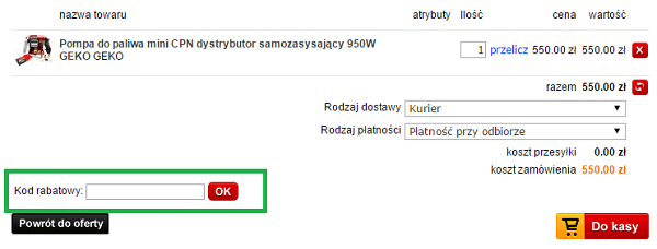 gdzie wpisać kod rabatowy Tooles