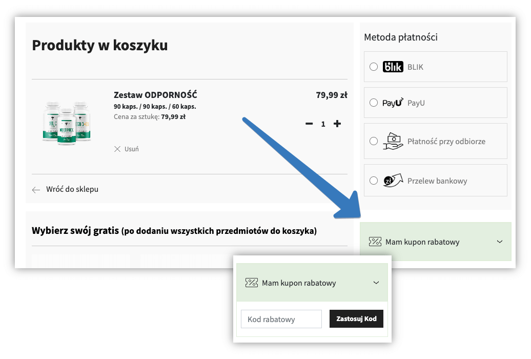 Gdzie jest pole na kod rabatowy TREC