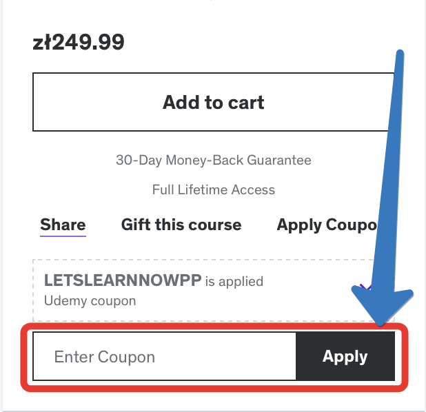 Kupon Udemy w koszyku