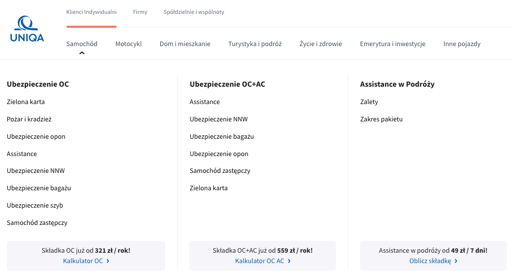 Oferta ubezpieczeń na Uniqa.pl