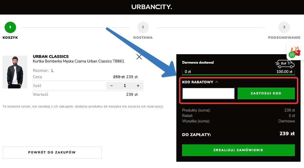 Jak aktywować kod rabatowy w Urban City