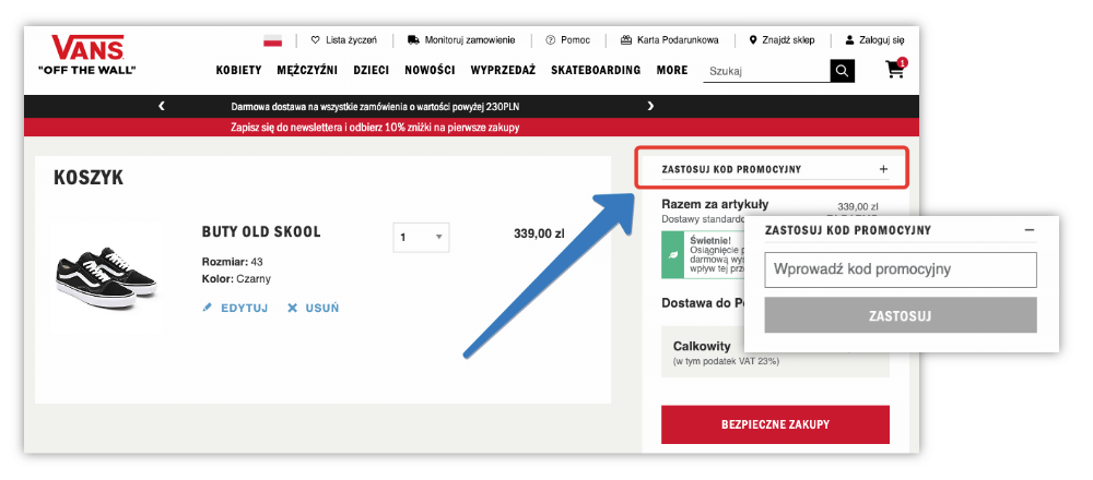 Gdzie wpisuje się kod rabatowy Vans