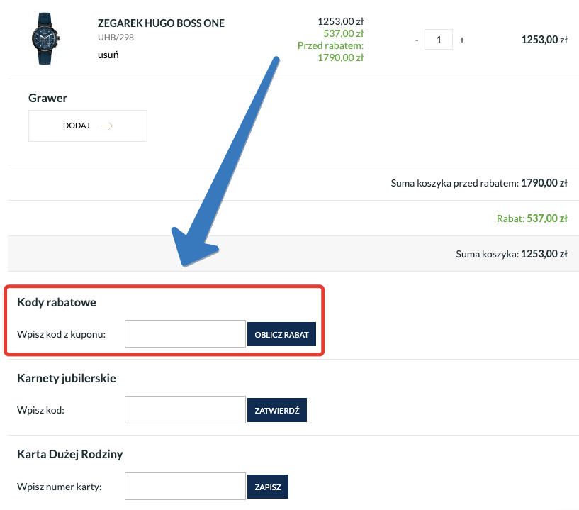 Gdzie jest pole na kod rabatowy w sklepie W.KRUK