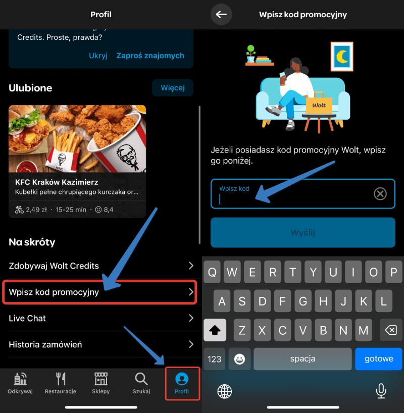 Gdzie wpisać kod promocyjny Wolt