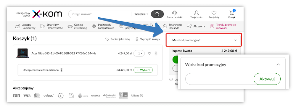 Gdzie wpisać kod promocyjny x-kom?