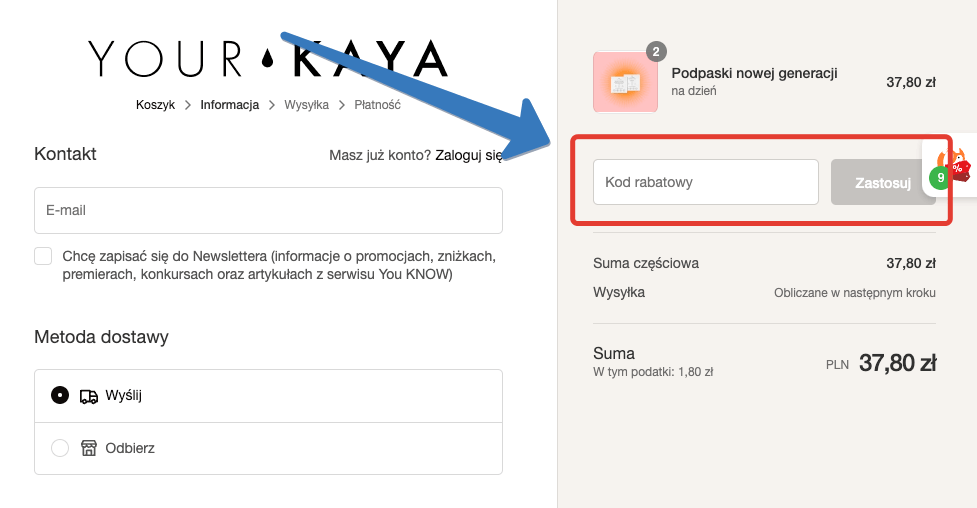 Jak aktywować kod rabatowy w Your KAYA?