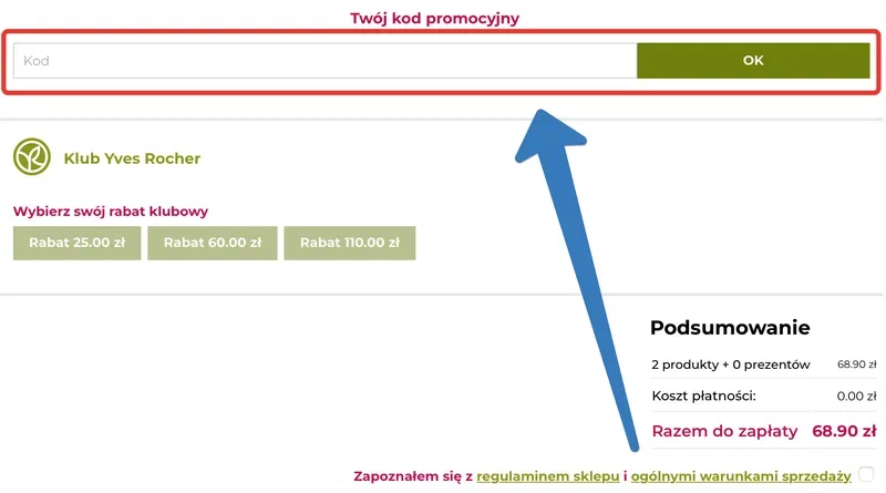 Pole na kod rabatowy w Yves Rocher