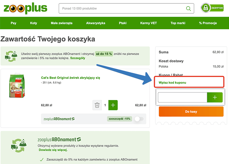 Gdzie aktywujemy kod kuponu w zooplus