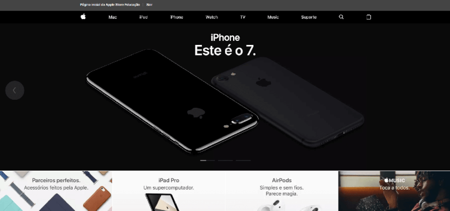 Página inicial do site da Apple Página inicial do site da Apple