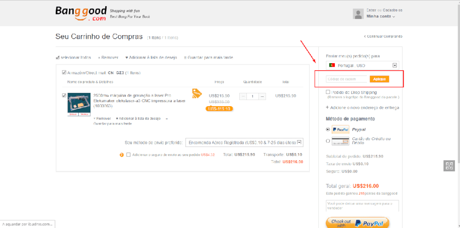 Como utilizar o código de cupão BangGood  Como utilizar o código de cupão BangGood