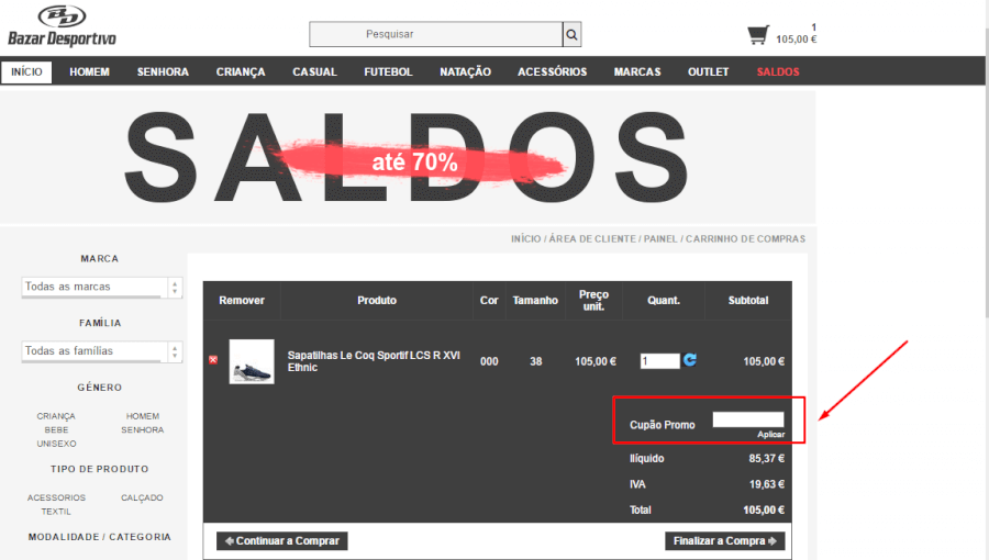 Cupão Promo do Bazar Desportivo Cupão Promo Bazar Desportivo