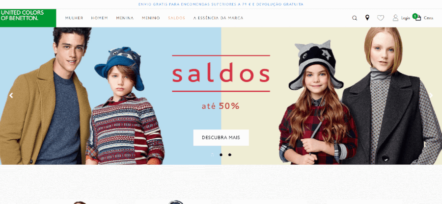 Página inicial do site da Benetton Página inicial do site da Benetton