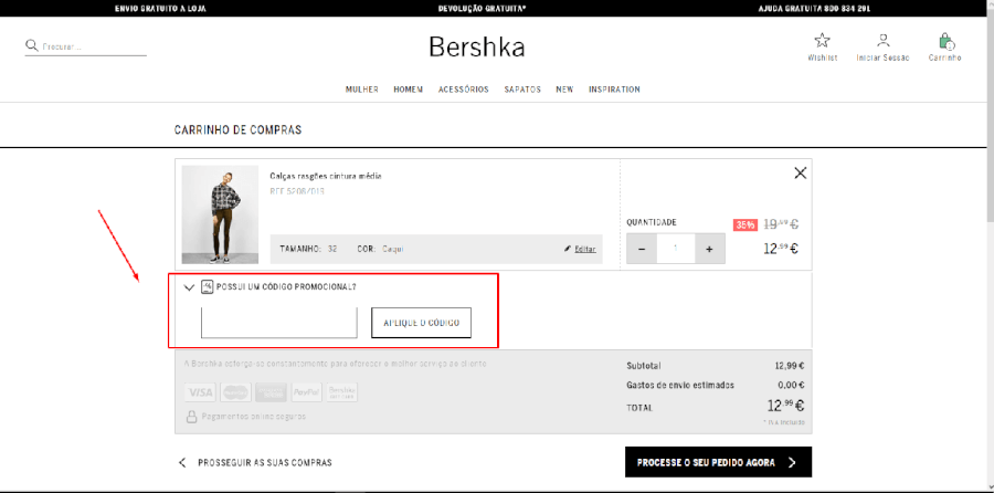Como aplicar o código promocional da Bershka Como aplicar o código promocional da Bershka