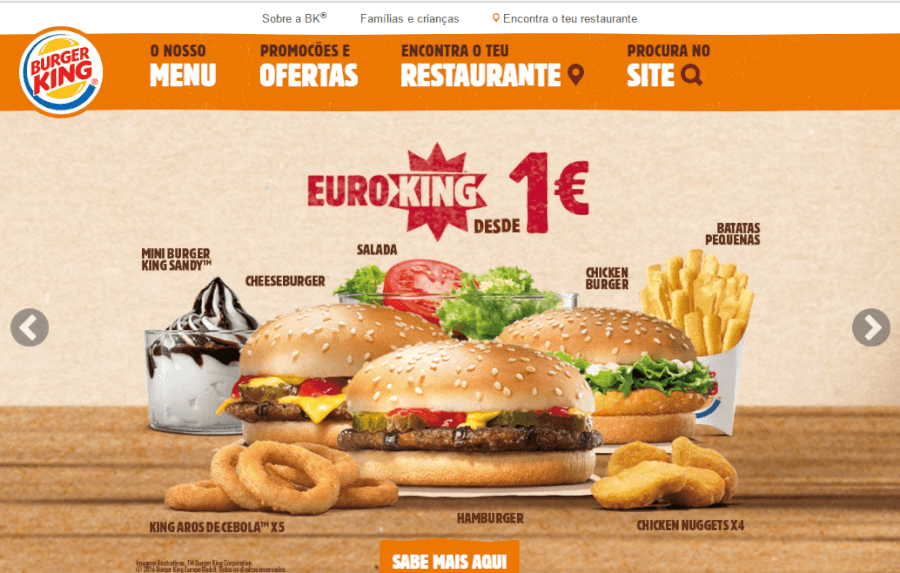 Página inicial do site do Burger King como navegar no site do Burger King