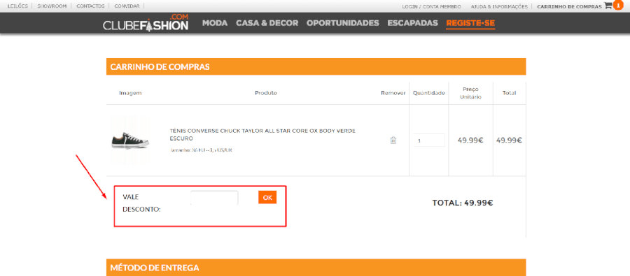 Como aplicar os vales de descontos Clubefashion  Como aplicar os vales de descontos Clubefashion