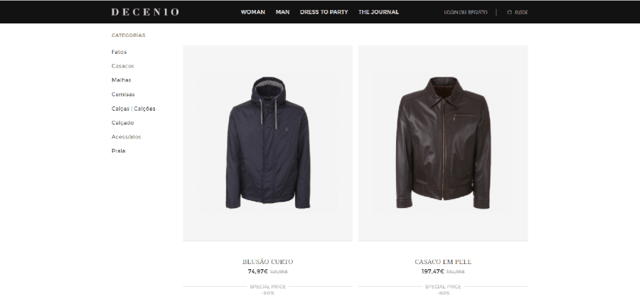 Vários descontos em moda masculina na Decenio Vários descontos em moda masculina na Decenio