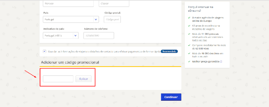 Como aplicar o código promocional Edreams Como aplicar o código promocional Edreams