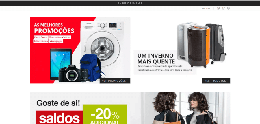 Página inicial do site do El Corte Inglés Página inicial do site do El Corte Inglés