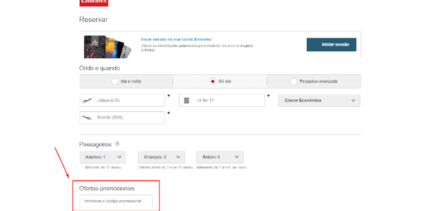 Como utilizar o código promocional da Emirates Como utilizar o código promocional da Emirates
