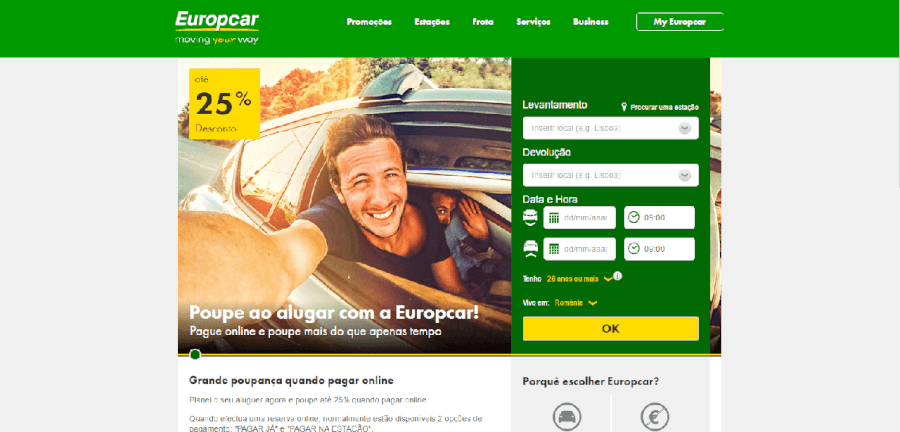 Grandes promoções e descontos na Europcar