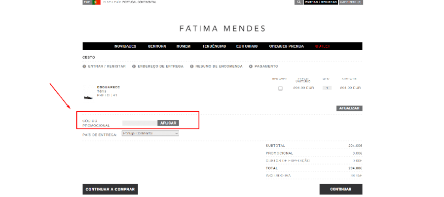 Como aplicar o código promocional Fátima Mendes Como aplicar o código promocional Fátima Mendes