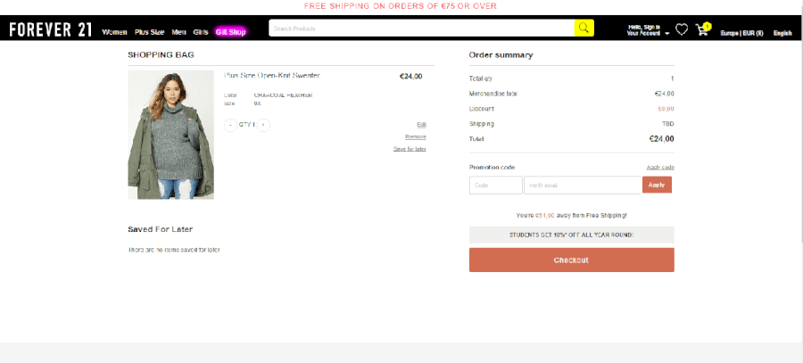 Como aplicar o código promocional da Forever 21 Como aplicar o código promocional da Forever 21