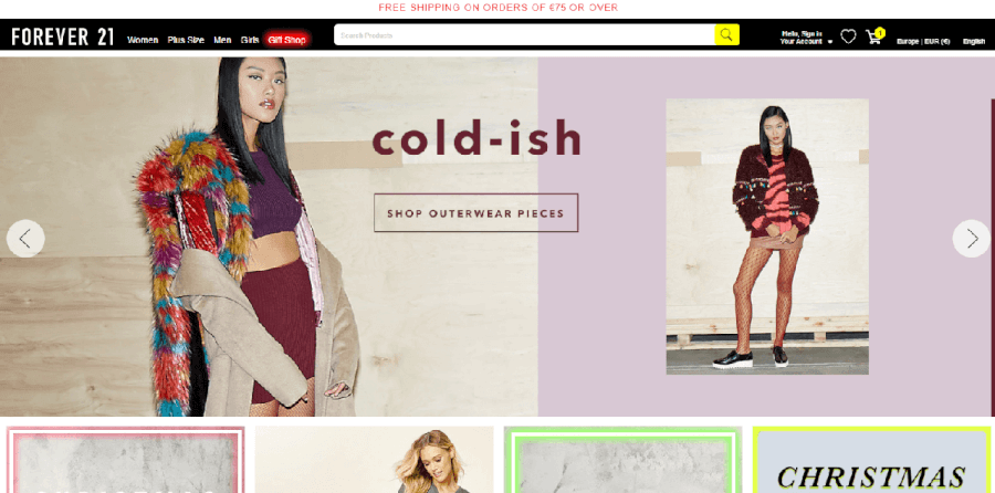 Página inicial do site da Forever 21 como navegar no site da Forever 21