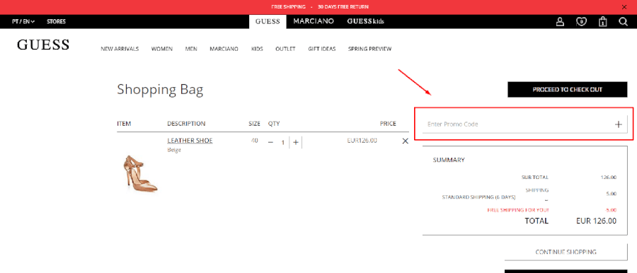 Como aplicar o promo code da Guess Como aplicar o promo code da Guess