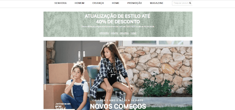 Página inicial do site da H&M Página inicial do site da H&M
