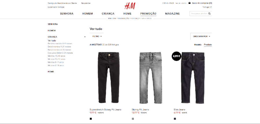 Vários modelos de jeans com descontos na H&M Vários modelos de jeans com descontos na H&M