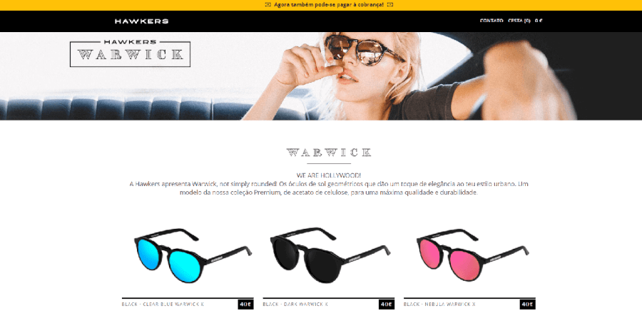 Homepage Hawkers como navegar no site da Hawkers
