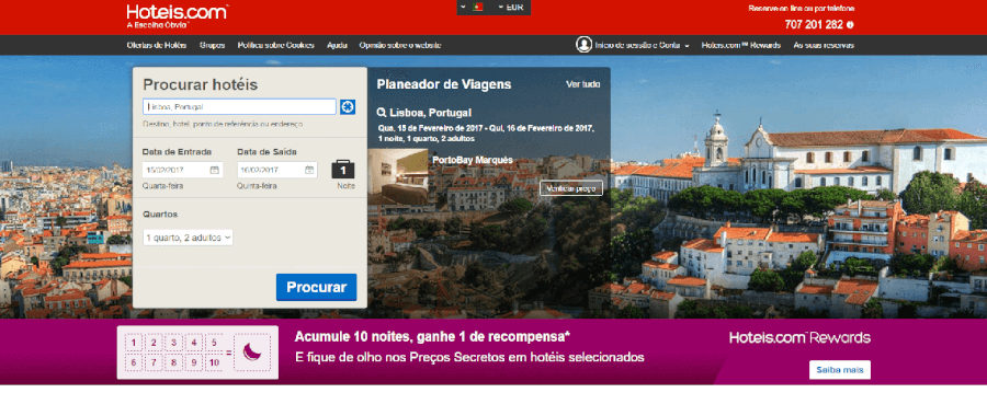 Página inicial do site do Hoteis.com Página inicial do site do Hoteis.com