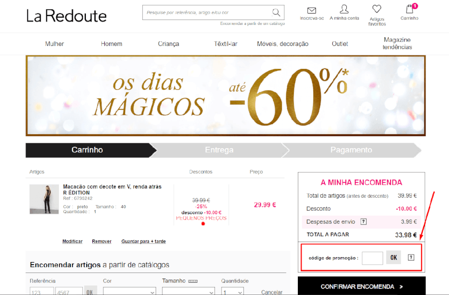 Como aplicar o código promocional La Redoute Como aplicar o código promocional La Redoute